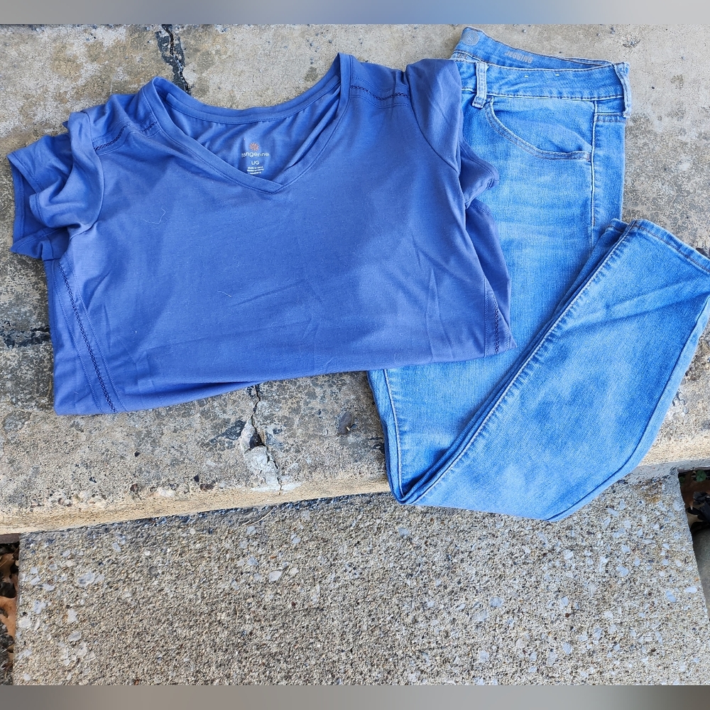 Blue Tangerine shirt in L/G (US) and SO jeggings in 15